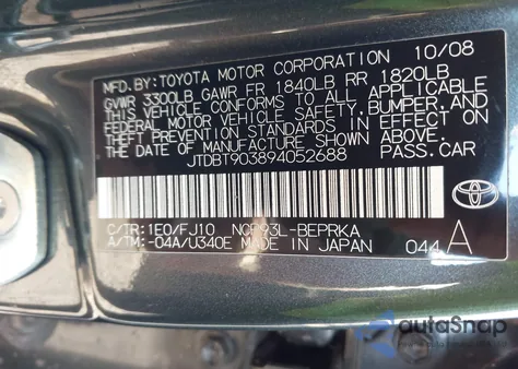 2009 Toyota Yaris z USA, uszkodzony, nr VIN JTDBT903894052688